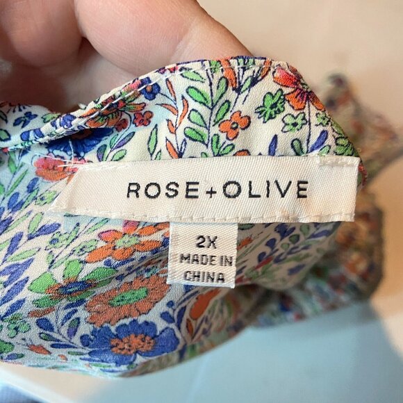 Rose & Olive Women 2X Floral Blouse Tunic Top Pleated Short Sleeve Flowy Shirt - Picture 4 of 9